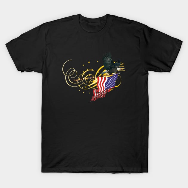 Eagle carrying American Flag - Gold T-Shirt by Nanoe